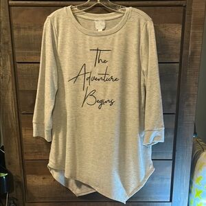 Gray Long Sleeve Tunic with Inspirational Text